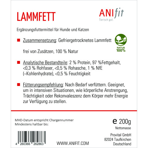 Cat Dog Accessories B.A.R.F. Supplements Lamb Fat (Lammfett) 200g 1 Package -3- Anifit